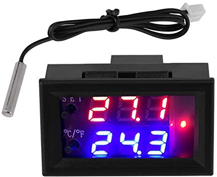 Mikrocomputer-Temperaturregler LCD 12V 20A Relais, 2 Stk. | Temperatursteuerung mit 0,1°C Präzision, wasserdichter 10K-Sensor, Temperaturschalter für Brutkasten Klimagerät Gerätekoffer