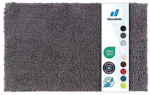 Floordirekt Badematte Sky - Badezimmerteppich - Weicher, dichter Hochflor - Rutschhemmend & Schnell trocknend - Geeignet für Fußbodenheizung - Eckig & Rund (60 x 100 cm, Dunkelgrau)