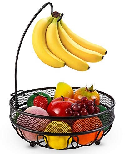 Huahong Cesta de frutas con soporte para plátanos, frutero, cesta de verduras de metal, de pie, almacenamiento diario de cocina, cesta de frutas, soporte para frutas