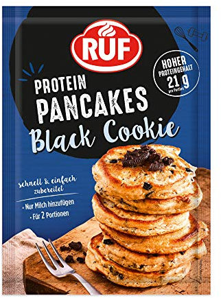 RUF Protein Pancakes Black Cookie mit knusprigen Keksbröseln, schnell zubereitet, fluffiges Genießer-Frühstück, hoher Proteingehalt, 1 x 150g-Beutel
