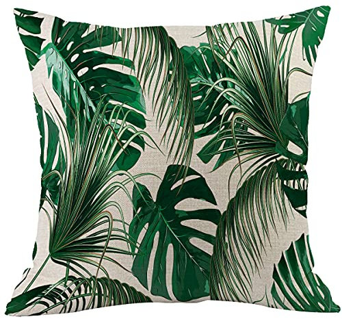 CANSEGO Leaf Pillow Covers Cases Tropical Green Tree Palm Leaves in Hawaii Jungle Foliage Throw Pillow Cushion Cotton Linen 18x18 Inch Home Decor Couch Desk Bedroom