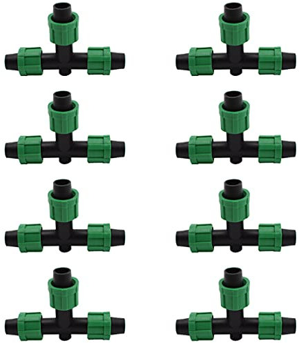 MARRTEUM Raccordi a T per irrigazione a goccia, universali, con bloccaggio spinato, connettori a 3 vie, per sistemi di irrigazione a nastro antigoccia da 16-17 mm [8 pezzi, verde]