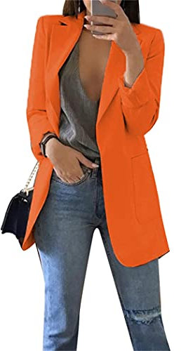 OMZIN Femmes Décontracté Col Rabattu OL Travail Blazer Robe Ouvert Devant Blazer à Manches Longues Slim Fit Travail Bureau Cardigan Veste Orange XS