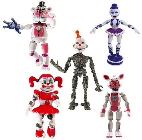 Jiumaocleu 6 PCS Five Nights Game Figures 5,5 Zoll leuchtender Bär Foxy Sister Location Funtime Horror Actionfiguren Bewegliche Gelenke für Kinder Geburtstag Halloween