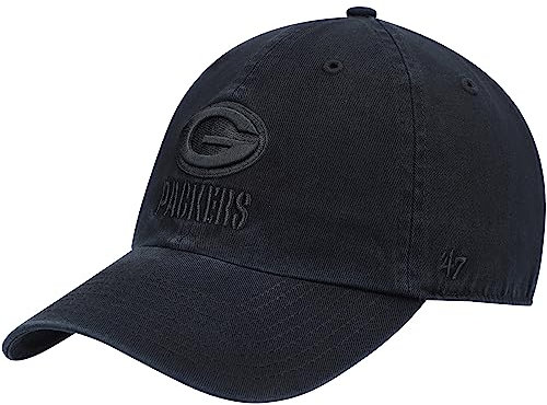 '47 NFL Green Bay Packers Clean Up Unisex-Baseballkappe, Verstellbarer Riemenverschluss, Einheitsgröße, Team Logo, Farbe Schwarz