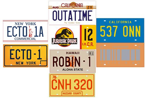 - Set of 8 car license plate replicas from the famous JURASSIC GHOSTBUSTERS STARSKY MAGNUM and BACK TO THE FUTURE movies (PF05)