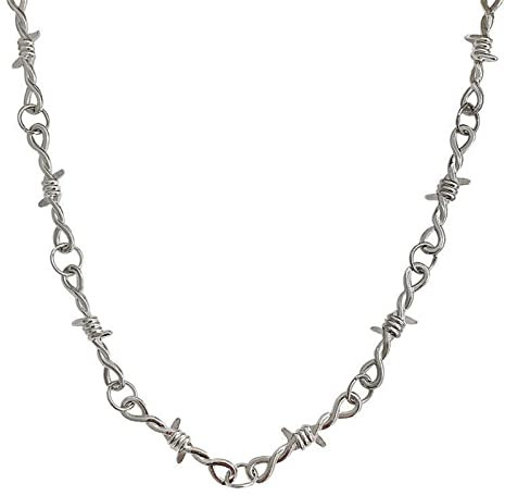 coadipress Unisex Gothic Thorns Choker Necklace for Men Women Personalized Punk Hip Hop Heavy Duty Padlock Metal Collar Thorns Barbed Wire Choker Necklace Harajuku Chain Jewelry Gift, Middle, Zinc