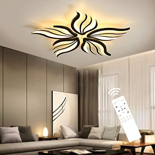 Moderne LED Deckenleuchte Dimmbar - 48W Wohnzimmerlampe Deckenlampe Schlafzimmer mit Fernbedienung Lichtfarbe Helligkeit Farbwechsel - Schwarz Deckenbeleuchtung Lampe Dimming Innenbeleuchtung