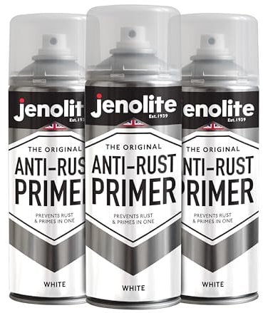 JENOLITE Spray per primer antiruggine | BIANCO | Primer in metallo ad alte prestazioni | Protegge da ruggine e corrosione | 3 x 400 ml