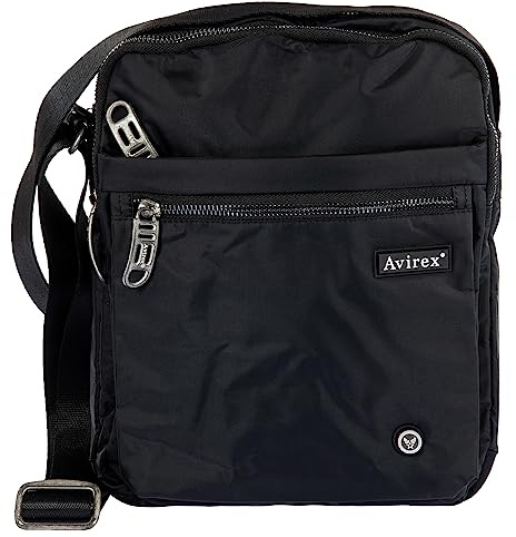 Avirex Borsello Uomo con Tracolla Regolabile, in Poliestere Lavabile, Borsa a Tracolla Uomo con Tasche a Zip, Collezione Bomber BMB04 (Nero)