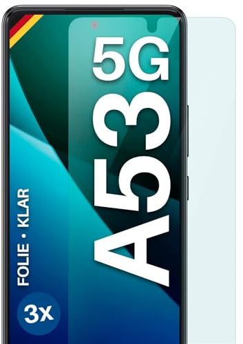 moex für Samsung Galaxy A53 5G Schutzfolie Displayschutz Folie Ultra-klar HD 0,2 mm kompatibel mit jeder Hülle, Anbringen ohne Blasen, Handyfolie Extra Kratzfest, FlexProtect 3 Stück