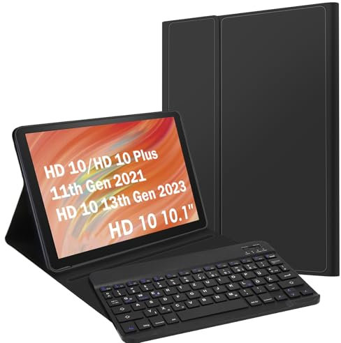JADEMALL HD 10 Tastatur Hülle für HD 10/HD 10 Plus Tablet (11th Gen 2021/ 13th Gen 2023) 10.1, Wireless Bluetooth Tastatur QWERTZ Deutsch- Schlaf/Wach
