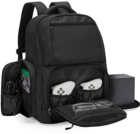 Trunab Reiserucksack Kompatibel mit Xbox Series Tragetasche Spielaufbewahrungstasche mit Innere Geteilte Räume für Xbox X/S-Konsole, Mehreren Taschen für 15,6-Zoll-Laptops und Anderem Gaming-Zubehör
