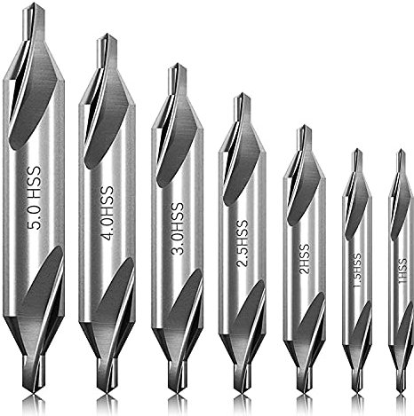 Jpdisdd Set di Punte da Trapano Centrali da 7 Pezzi Set di Punte da Trapano Centrali Ad Angolo di 60 Gradi Kit di Utensili per Svasatura per la Lavorazione Metalli al Tornio