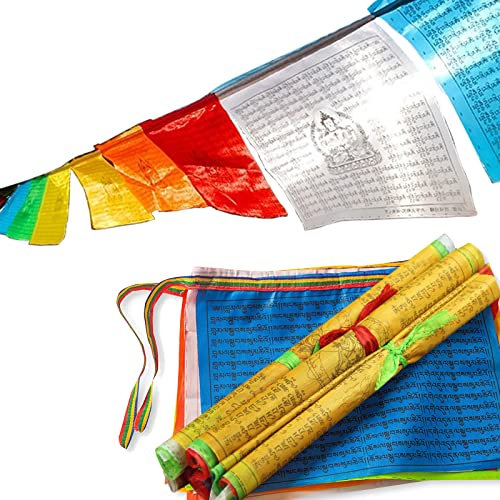 Bandiere di preghiera tibetane con stampa dorata, per altari buddisti, sale di meditazione, decorazione esterna, lunghezza 5 m