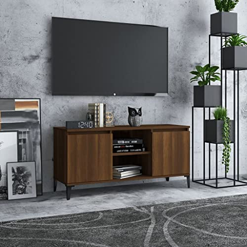 homiuse Mobile TV Gambe in Metallo 103,5x35x50 cm Mobile Soggiorno Mobile Porta Tv Madia Soggiorno Moderno Supporto Tv Mobili Mobiletto Tv Mobile Salotto Credenza Soggiorno Rovere Marrone