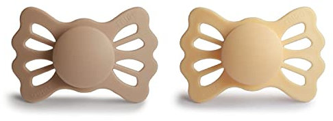 FRIGG Lucky Silikon Schnuller | Symmetrischer Schnuller 2er Pack | BPA-frei | Hergestellt in Dänemark | Pale Daffodil/Silky Satin - Größe 2 (6-18 Monate)
