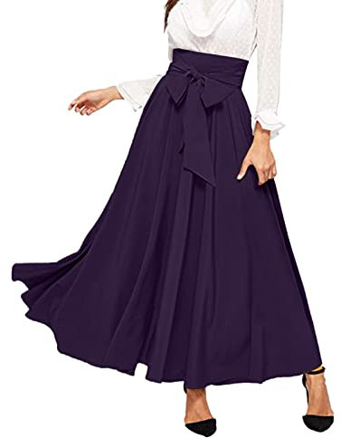 FNKDOR Hohe Taille Plisseerock Damen Lang Schlicht Trachtenrock Swing Maxirock Wanderrock mit Gürtel