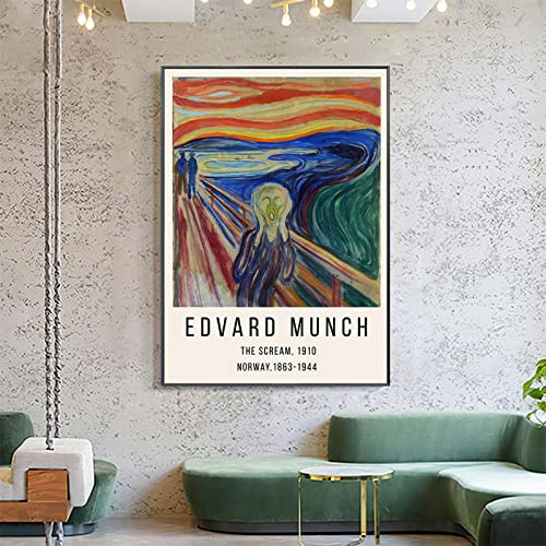 SDVIB Edvard Munch Der Schrei Abstrakte Wandkunst Leinwand Vintage Poster Malerei Drucke Bilder Schlafzimmer Klassenzimmer Dekoration 50x70cm Rahmenlos