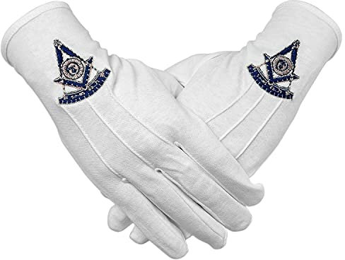deDecoml Freimaurer-Handschuhe aus Baumwolle mit Bestickung der Vergangenheit, Weiss/opulenter Garten, Eine Größe passt meistens
