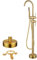 SWHC Robinet de Baignoire Ilot, 2 Modes Mitigeur de Baignoire Ilot avec Douchette Rotation à 360° Robinet de Baignoire sur Pied Laiton Robinet Salle Bain Or Brossé