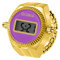 JewelryWe Ringuhr Fingeruhr Damen Digitaluhr - Gold Runde Digital Elastisch Edelstahl Ring Uhr Frauen Fingerringuhr Uhrenring mit Kalender, Stoppuhr und Lila Zifferblatt