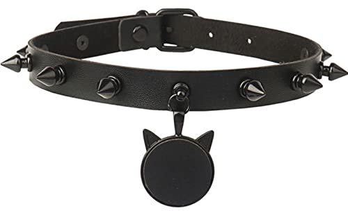 Punk-Gothic-Herren-Halskette aus Leder für Damen, Vintage-Harajuku-Katzenkopf-Anhänger, schwarze Katze