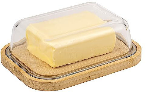 eluno Beurrier en bambou et verre borosilicate, couvercle en verre, 250 g, résistant à la chaleur, sans plastique