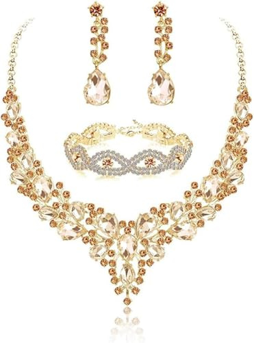 TOEECY TOEECYTropfenform Kristall Schmuckset Halskette Ohrringe Armband Elegant Luxuriös Hochwertig Strasssteine Damenschmuck