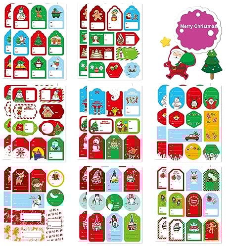 Christmas Tags, 144 Pieces Christmas Self Adhesive, selbstklebende Aufkleber, Etiketten, Geschenk-Namensschilder für Weihnachtsgeschenke