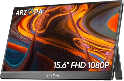 ARZOPA Portable Monitor 15.6 Inch FHD 1080P Kickstand Portable IPS Display External Display USB C HDMI for PC, Mac, Xbox PS5, A1