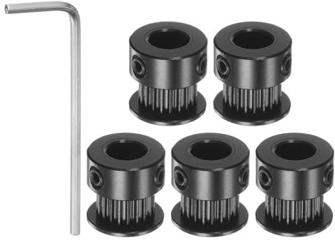 sourcing map 5Stk 2GT Riemenscheibe 20 Zähne 8mm Bohrung 16mm Aluminum Zahnriemen Scheibe mit 2mm Sechskant Steckschlüssel für 6mm Breite Gürtel 3D Drucker CNC Maschine Zubehör Schwarz