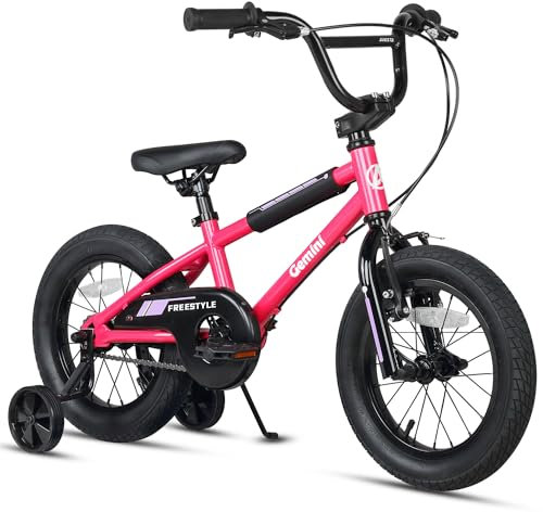 AVASTA 14 Inch Little Kids Bike für 3 4 5 Jahre alt Jungen Mädchen Beiginner Riders BMX Style Fahrrad mit Stützrädern Coaster & hinten V-Bremse, Rosa