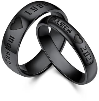 Bestyle Partner Ringe für sie und ihn Edelstahl Herz Paar Ringe Damen Herren Versprechensringe Set Promisering mit Gravur Personalisierter Schmuck Schwarz