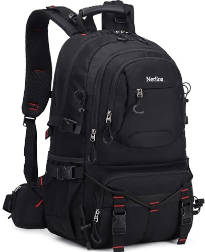 Nerlion 40L Wanderrucksack Reiserucksack für Männer Frauen Camping Wasserdicht Outdoor Wandern Tagesrucksack Leichter Rucksack, A1- Schwarz, 40L, Wanderrucksack