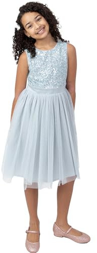 Maya Deluxe Mädchen Paillettenverziertes Hochzeit Und Geburtstag Festlich Mit Bandschleife Brautjungfernkleid Kleid, Ice Blue, 5-6 Jahre EU