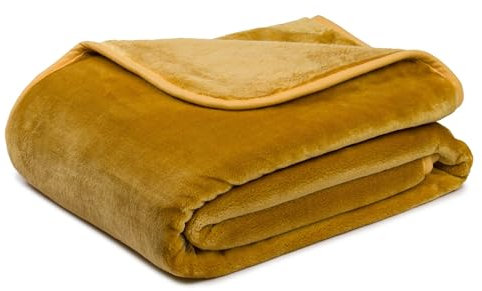 liebling Kuscheldecke Cashmere Feeling 220 x 240 cm, Senf, Premium Sofa Decke, Dicke warme Wohndecke, 500 gr. / m²