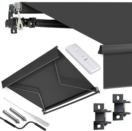 HOMEDEMO Markise Elektrisch mit Fernbedienung Gelenkarmmarkise (300 x 250cm) Anthrazit mit Handkurbel, Terrassenmarkise Balkonmarkise Sonnenschutz und wasserdicht, Sonnenmarkise inkl. Wandhalterung