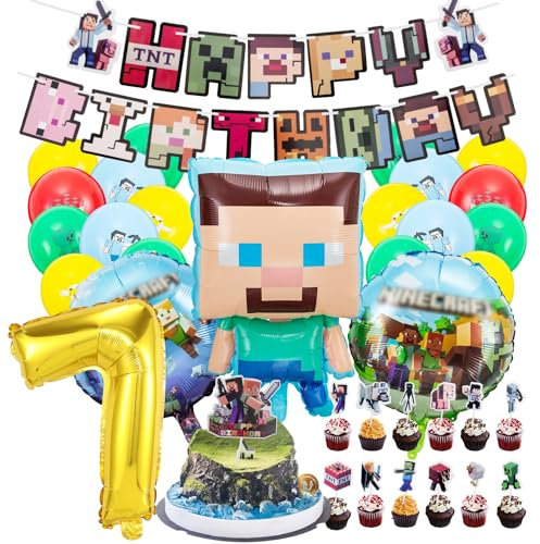 Kindergeburtstag deko minecraft luftballon 7. minecraft geburtstag | geburtstagsdeko jungen 7 jahr, Happy Birthday Dekoration Banner Karikatur