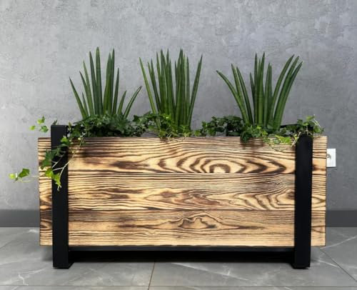 Izabell®, Holzblumentopf,Blumenkasten aus Holz, Pflanzkasten, Holzkiste für den Garten, Holzblumentopf mit Metall, Blumentopf, Kräutertopf für zu Hause Garten Balkon Terrasse