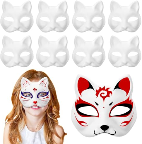 Garneck 15 Pcs Cat Mask for Kids Paint Animal Cat Mask Cosplay Costume Party Favors DIY White Animal Half Paper Fox Paper Blank