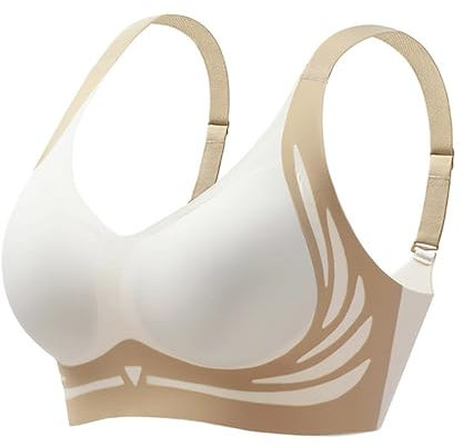 BH Damen Ohne Bügel Push Up Seamless Komfort Sport BH Gepolstert Spitzen Bra Weich Nahtlos Stretch Bustier Mittel Halt Bügelloser Schlaf BH Klassische Top für Alltag Yoga Damen (01 Beige, L)