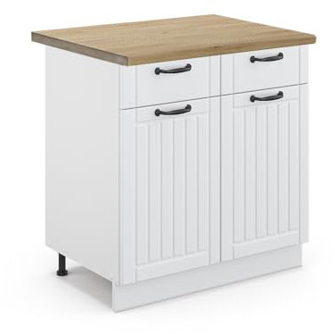 Vicco Küchenunterschrank Fame-Line, Weiß Landhaus/Weiß, 80 cm, AP Eiche