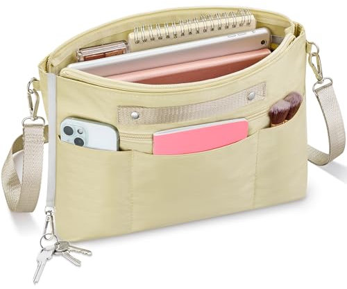 Eurhomewit Handtaschen Organizer, Wasserdicht Nylon Taschenorganizer, Innentasche für Handtaschen Groß, Taschen Organizer mit Abnehmbarem Schultergurt (Aprikose, S)