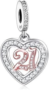 Mon & Sons 21st Birthday Charm - Love Heart Sterling Silver Pandora Compatible Charm