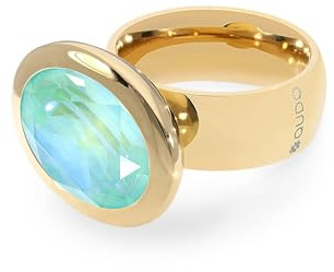 Qudo gold Ring TIVOLA big Edelstahl crystal silky sage delite (milchig türkis) (56 (18))