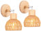 iDEGU Lot de 2 Appliques Murales Interieures Rétro Lampe Murale en Rotin et Bois Ajustable Luminaire Plafonnier Applique Vintage Décoration pour Salon Chambre Couloir Restaurant (Style-D Rotin Brun)