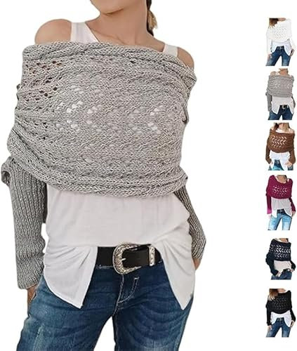 Gestrickter Zopfmusterschal Mit Ärmeln für Damen