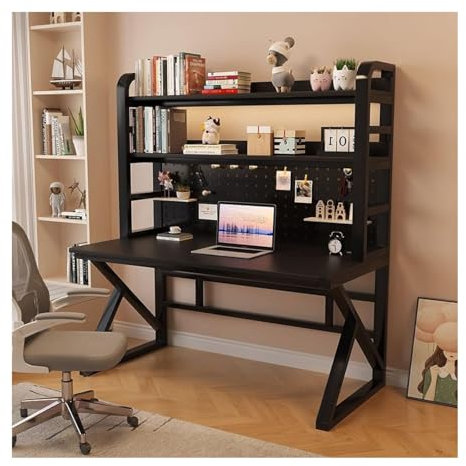 Bureaux et postes de Travail Bureau d'étudiant avec étagères et Panneau perforé - Bureau d'ordinateur Moderne de 39 Pouces, Facile à Assembler pour étudier, Jouer, Travailler, Chambre à Coucher