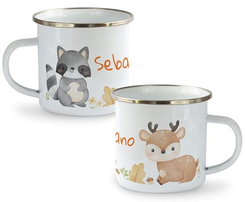 PHOTOCITY Tazza asilo con nome, tazza per bambini, tazza personalizzata, tazza personalizzata infrangibile bambini, tazza in alluminio personalizzata (Procione-cervo)